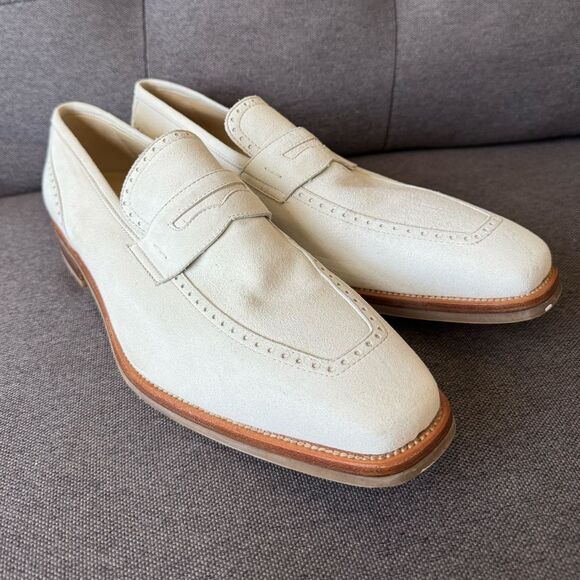 Moreschi Cream Suede Penny Loafers Men’s Sz 11.5 US 44.5 EU Made in Italy NWOB - Picture 1 of 7